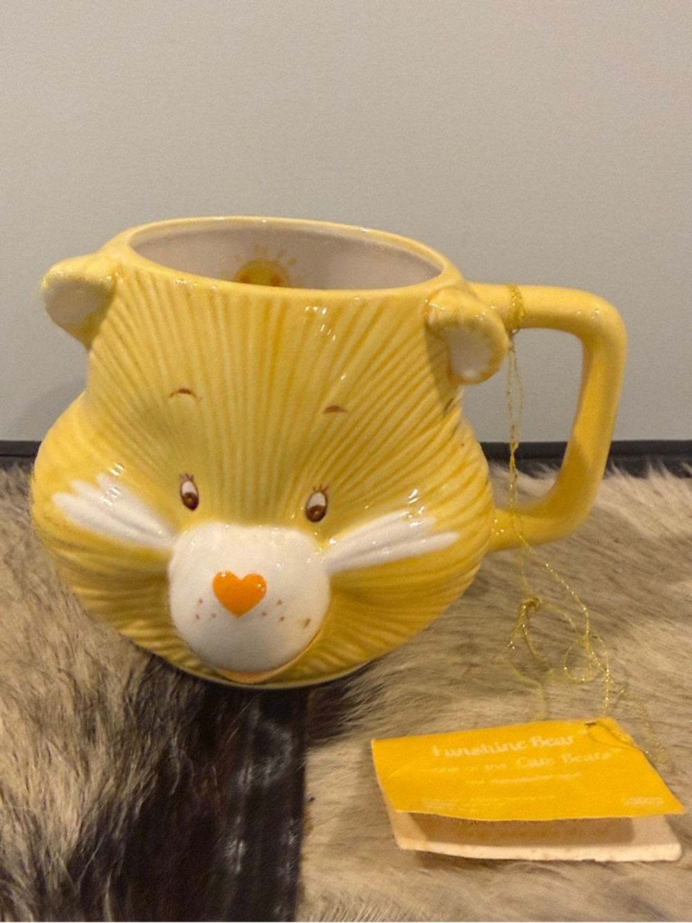 Vintage Care Bears Sunshine Bear Yellow Sculpted Ceramic Mug